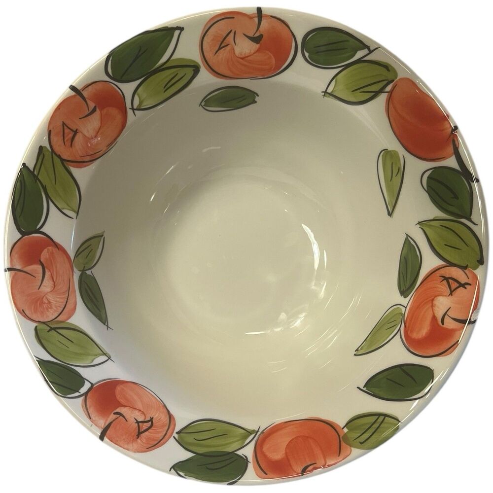 Italian Ceramic Bowl Large 13 White Fruit Hand Painted Vintage Cottagecore 🍑